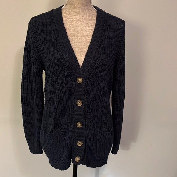 Brandy Melville navy Cardigan with patches on elbows. Good condition. One size - Picture 1 of 6